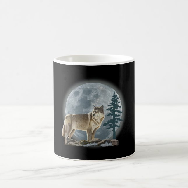 Diseño del lobo y de la luna para la taza de café (Centro)