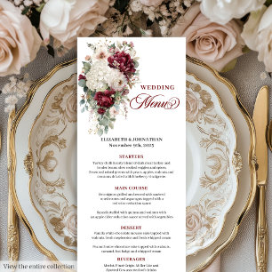 Diseño del menú boda floral de oro blanco boho mar