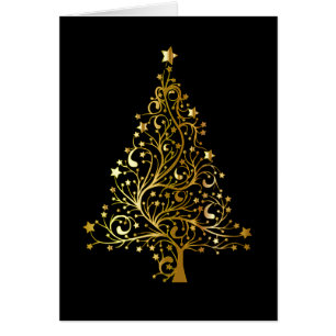 Diseño del menú de árbol de Navidad negro y dorado