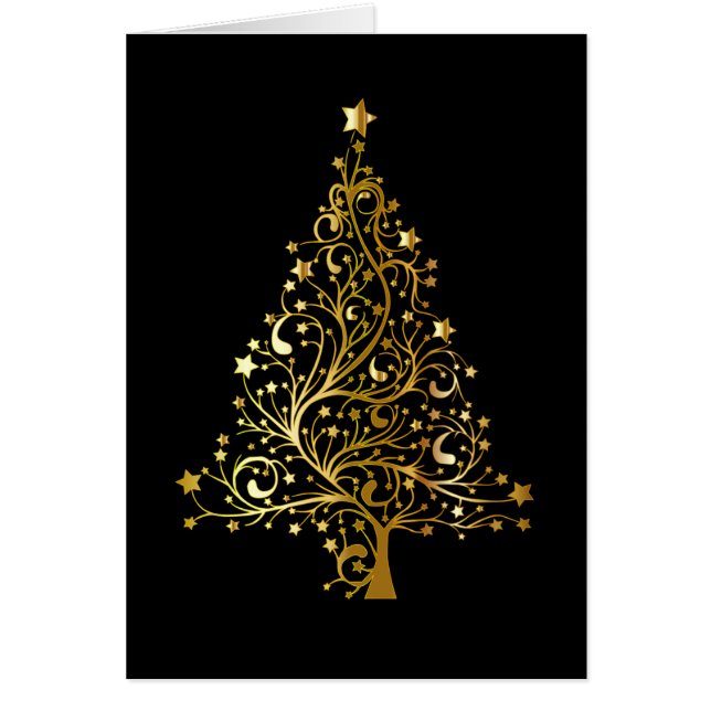 Diseño del menú de árbol de Navidad negro y dorado (Frente)