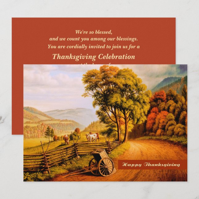 Diseño del paisaje otoñal Invitaciones de Acción d (Anverso / Reverso)