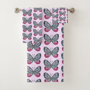Diseño del patrón de mariposa de vidrio rosado de