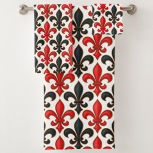 Diseño del patrón rojo negro barroco Fleur-de-lis