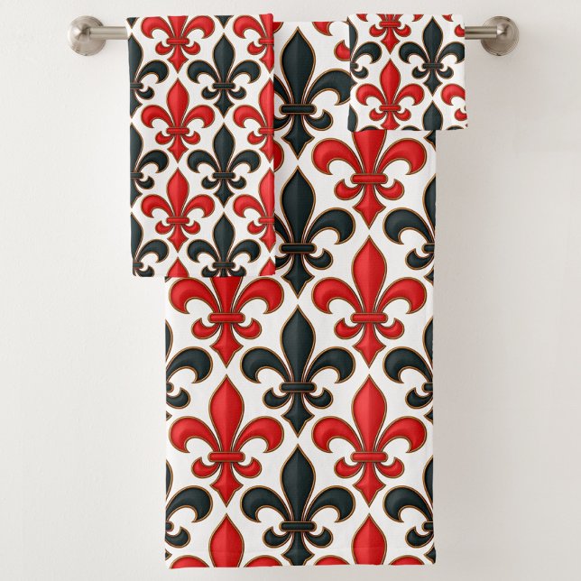 Diseño del patrón rojo negro barroco Fleur-de-lis (Subido por el creador)
