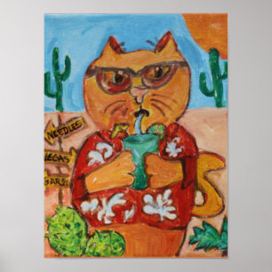 Diseño divertido de arte folclórico del gato Kitsc