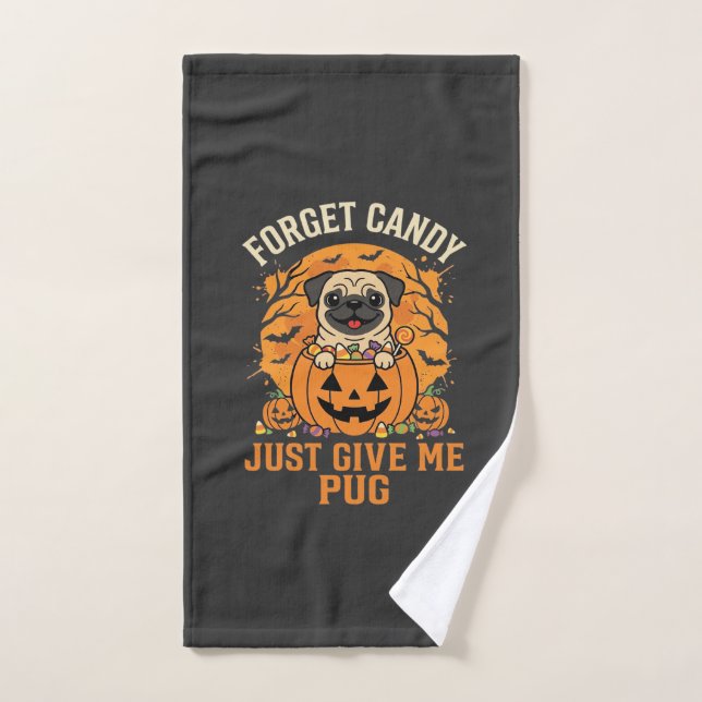 Diseño divertido de dulces de pug de Halloween_1 (Toalla de mano)