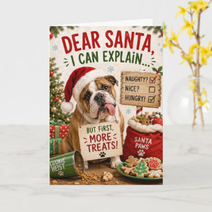Diseño divertido de tarjeta de Navidad de Bulldog 