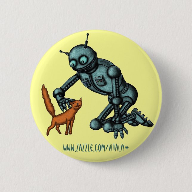 Diseño divertido del botón del robot y del gato (Anverso)