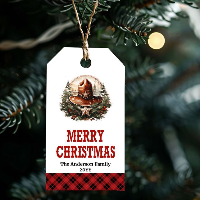 diseño editable de etiqueta de Navidad de vaquero  (Old West cowboy Christmas tag editable design)