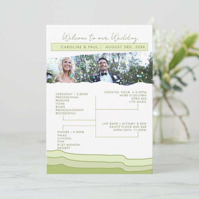Diseño editable del programa de bodas de pastel ve