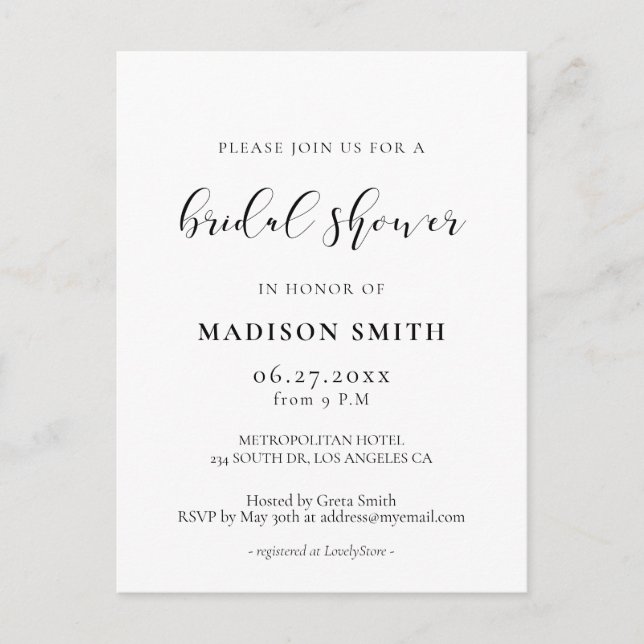 Diseño elegante Invitación a la ducha de novia (Anverso)