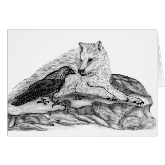 Diseño en blanco y negro de Wolf y Raven (Anverso (Horizontal))