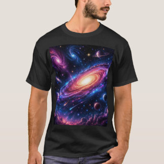 diseño espacial de camiseta negra de manga corta d