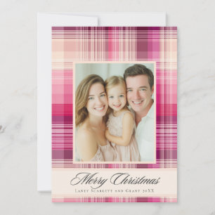 Diseño festivo de cuadros rosados de Navidad alegr