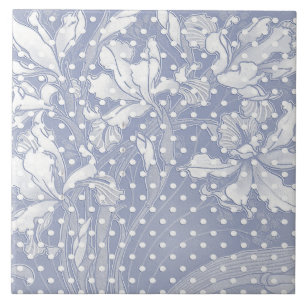 Diseño floral Art Nouveau, azulejo blanco sobre az