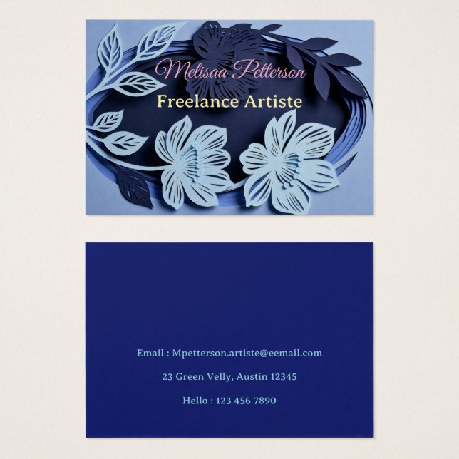 Diseño floral azul elegante (Anverso y reverso)