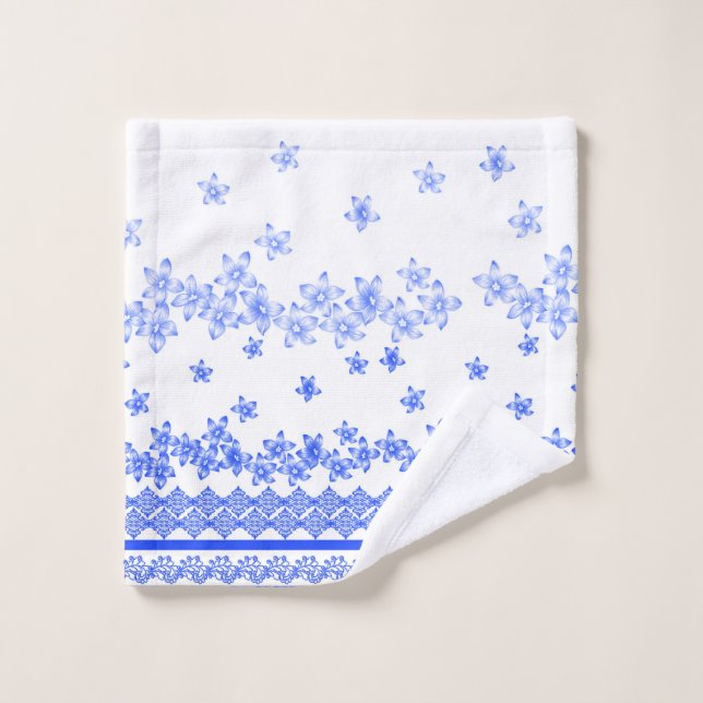 Diseño floral azul y blanco, (Toallita)