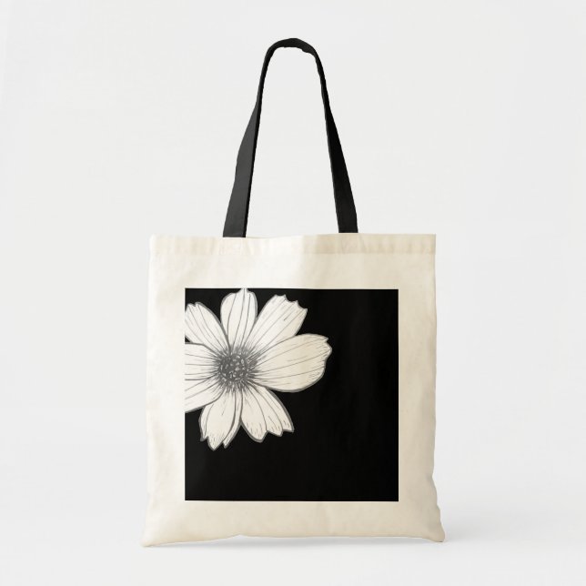 Diseño floral Bolsa de Tote en blanco y negro (Frente)