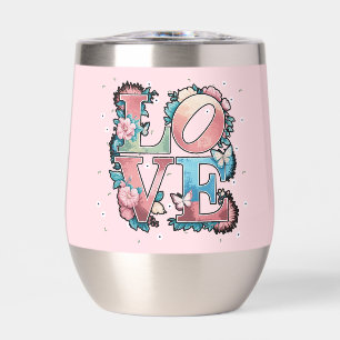 Diseño Floral de AMOR con Mariposas Botella de Agu