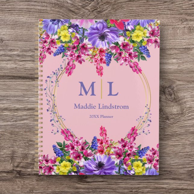Diseño floral de planificador personal (Personalize your Yearly Planning Journal. Great idea for a custom gift.)