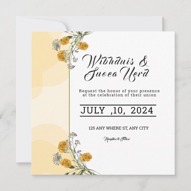 Diseño floral de tarjeta de invitación de boda par (Anverso)