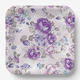 “Diseño Floral de Vinca menor” Plato de Papel