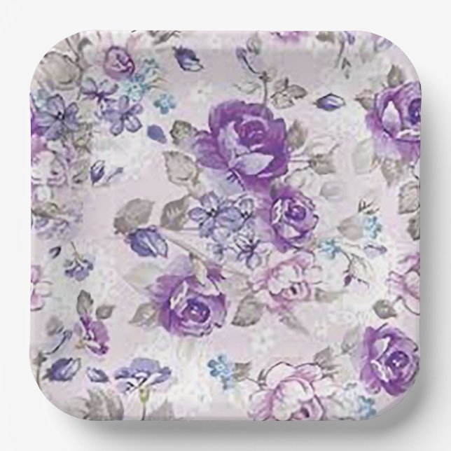 “Diseño Floral de Vinca menor” Plato de Papel (Anverso)