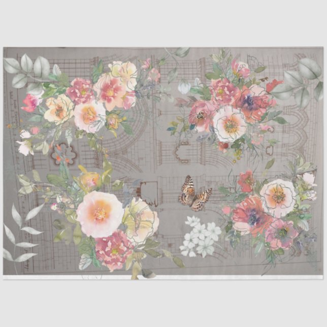 Diseño floral gótico de papel tisular de descompos (Anverso)