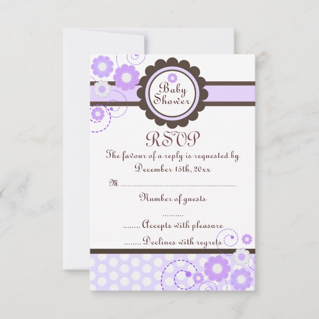 Diseño floral morado Baby Shower RSVP (Anverso)