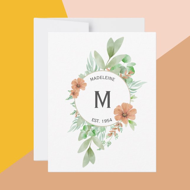 Diseño "Floral Peach" - Tarjeta de felicitación pe (Personalised greeting card with floral design and peach coloured flowers. )