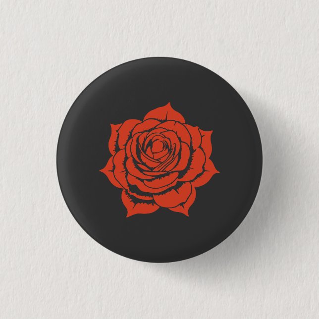 Diseño Floral Rosa Roja - Botón Pequeño (Anverso)