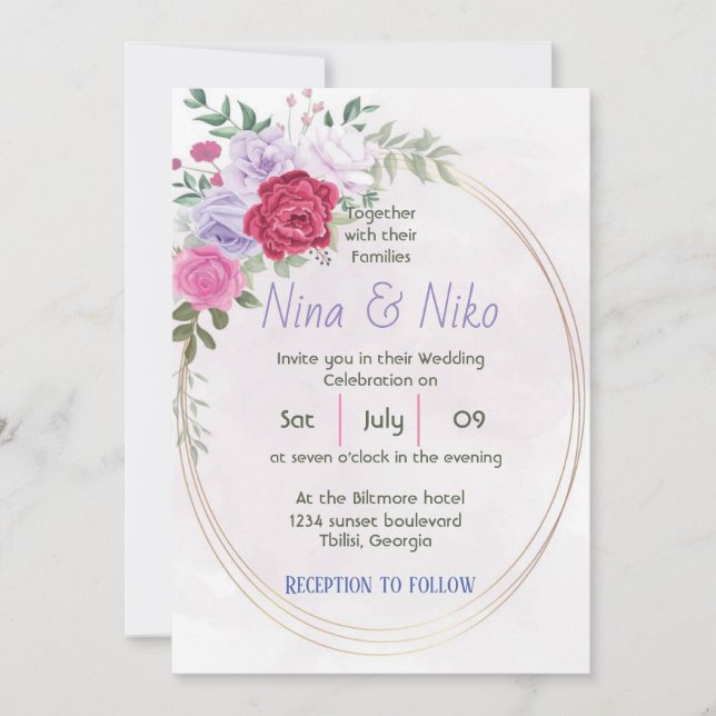 Diseño floral sencillo y elegante Invitación (Anverso)