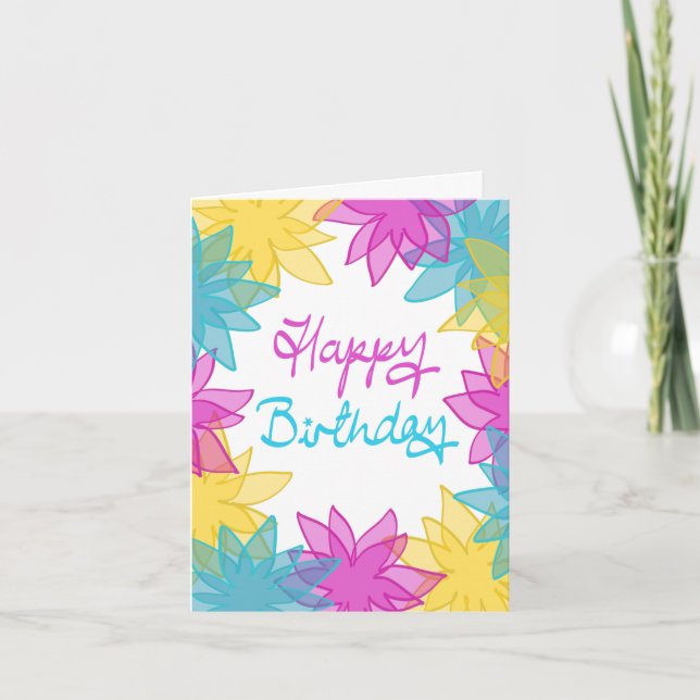 Diseño floral tarjeta de cumpleaños plegada/tarjet (Anverso)