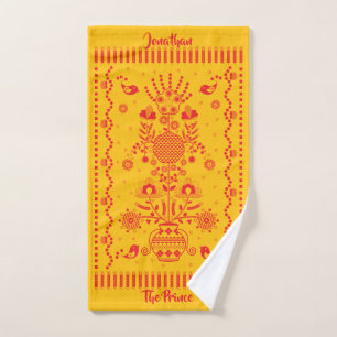 Diseño floral ucraniano folk amarillo rojo jarrón