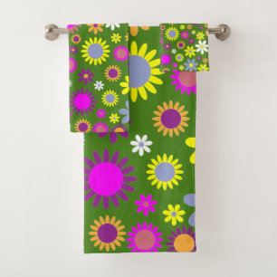 Diseño floral verde amarillo morado de flores de l