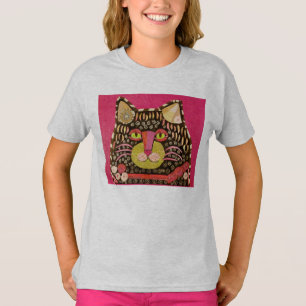 Diseño fresco del gato en chicas 3/4 camiseta de