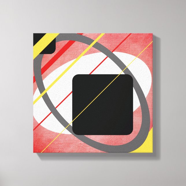 Diseño geométrico amarillo y rojo en lienzo envuel (Anverso)
