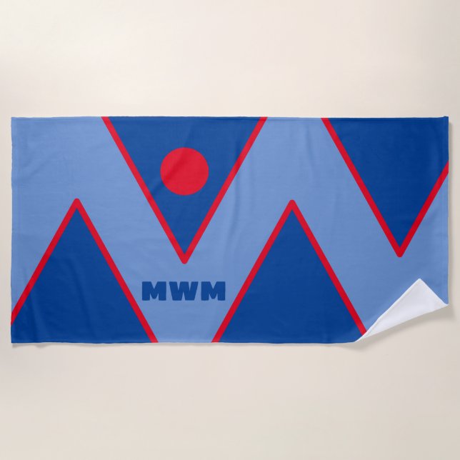 Diseño geométrico rojo / azul toalla de playa mono (Anverso)