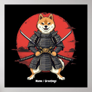 Diseño gráfico de arte japonés Shiba Inu Samurai