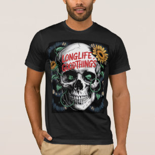 Diseño gráfico de camisetas con cráneo y girasol p