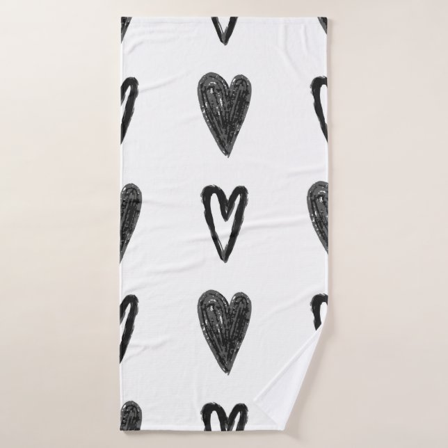 Diseño gráfico sin fisuras con corazones. Blac (Toalla de baño)