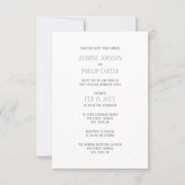 Diseño gris sencillo - Invitación a Boda/recepción (Anverso)