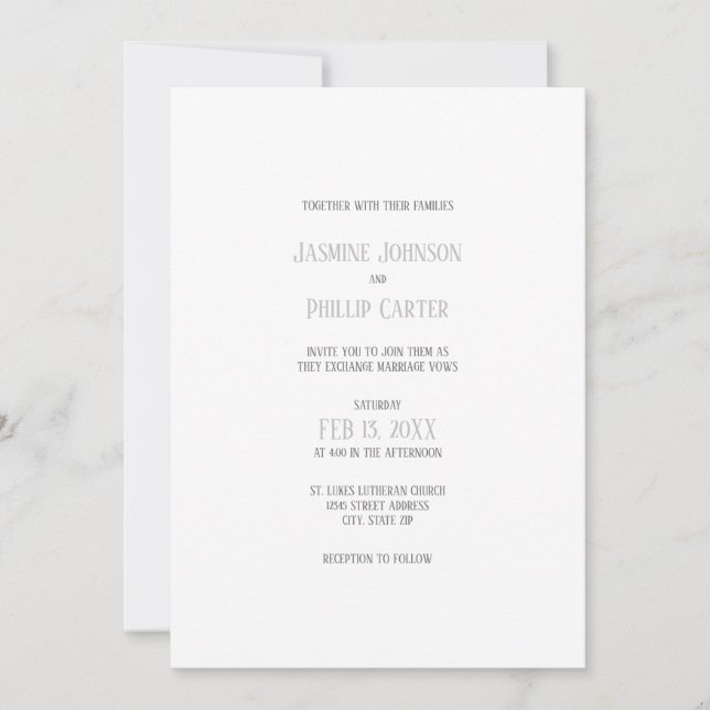Diseño Gris Sencillo - Invitación de Boda (Anverso)