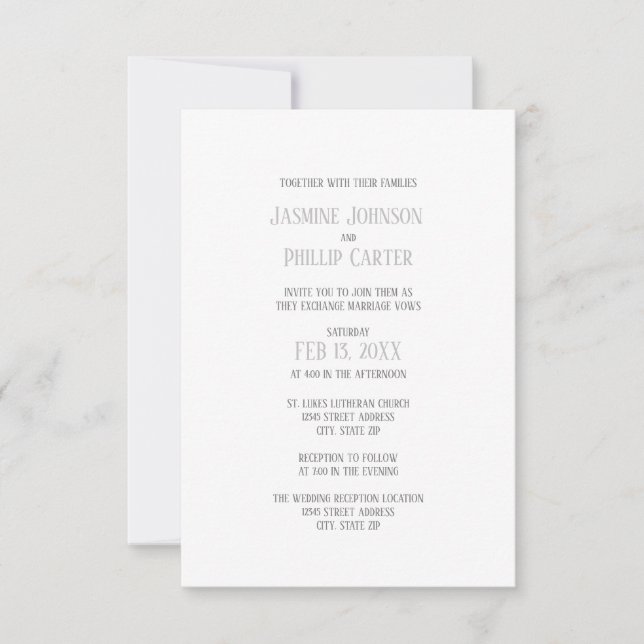 Diseño Gris Sencillo - Invitación de Boda/Recepció (Anverso)
