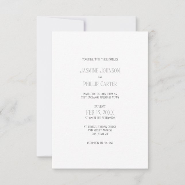 Diseño gris simple - Invitación a la boda 3x5 (Anverso)