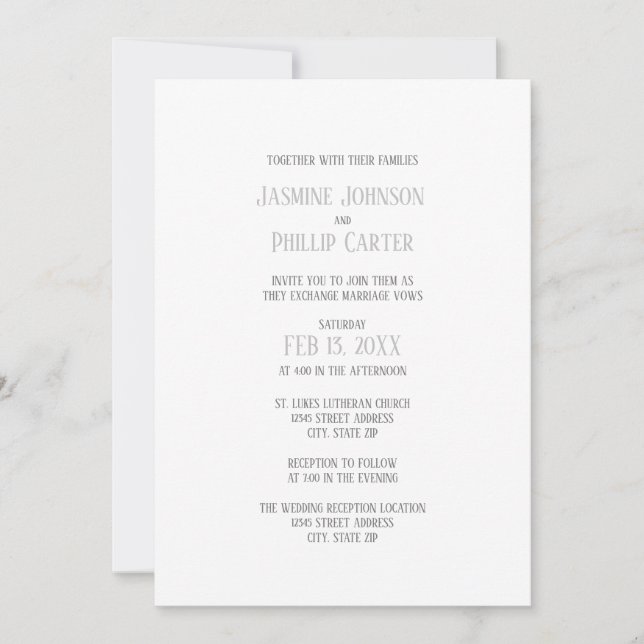 Diseño Gris Simple - Invitación de Boda/Recepción (Anverso)