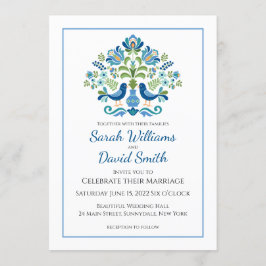 Diseño húngaro Aves azules Invitación a la boda