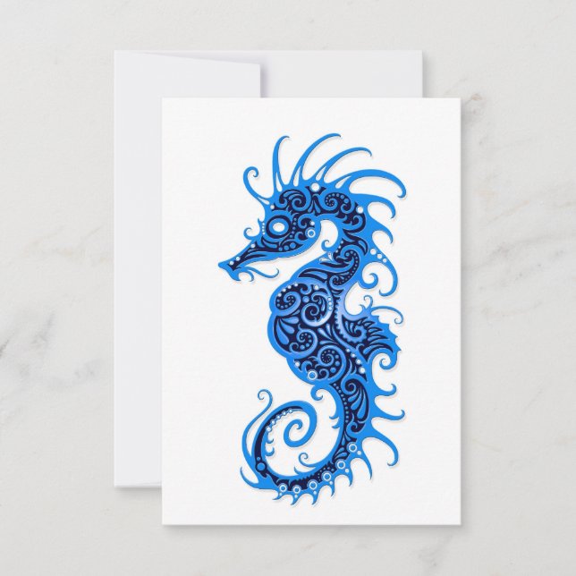Diseño intrincado de caballito de mar azul en blan (Anverso)