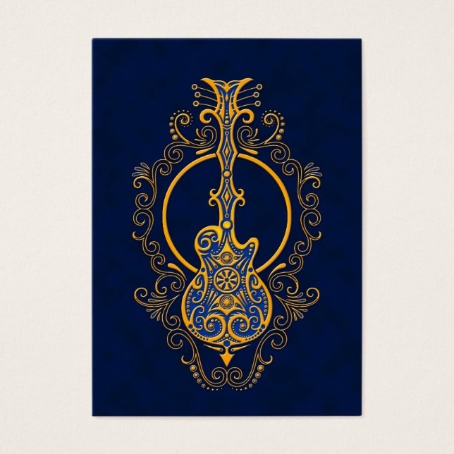 Diseño intrincado de la guitarra azul dorada (Frente)