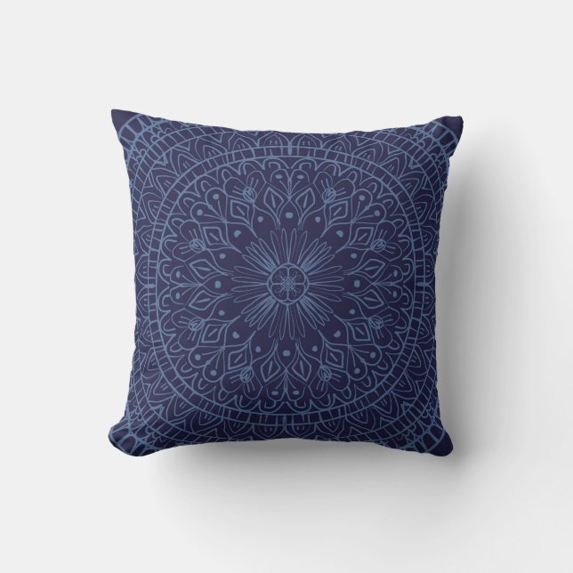 Diseño Mandala sobre cojín en azul profundo (Anverso)